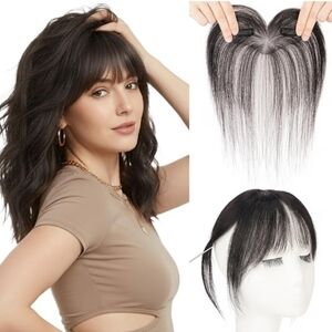 Clip on Bangs Human Hair Topper 1.97"x4.92" Dark Brown